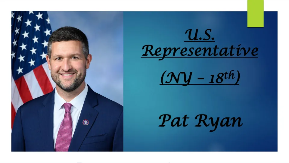 Biography presentation cover identifying Pat Ryan as U.S. Representative for New York’s 18th district