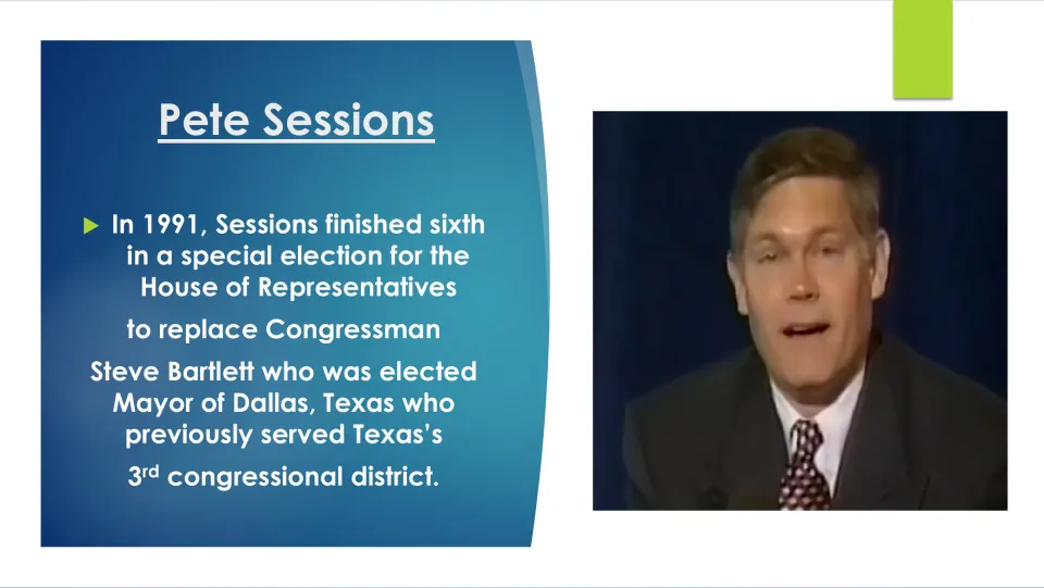 Early campaign slide describing Pete Sessions’ sixth-place finish in the 1991 special election for Congress