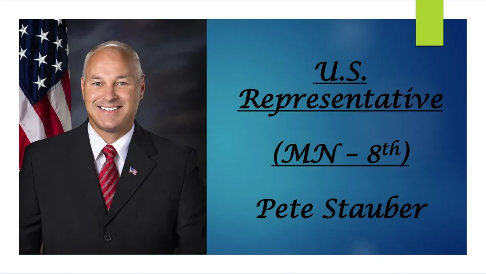 Biography presentation cover introducing Pete Stauber as U.S. Representative for Minnesota’s 8th district