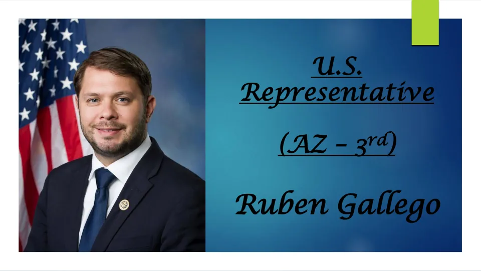Biography cover identifying Ruben Gallego as U.S. Representative for Arizona’s 3rd district, with his portrait