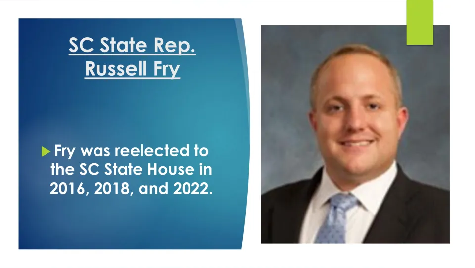 State legislative career slide listing Fry's South Carolina State House reelections as 2016, 2018, and 2022