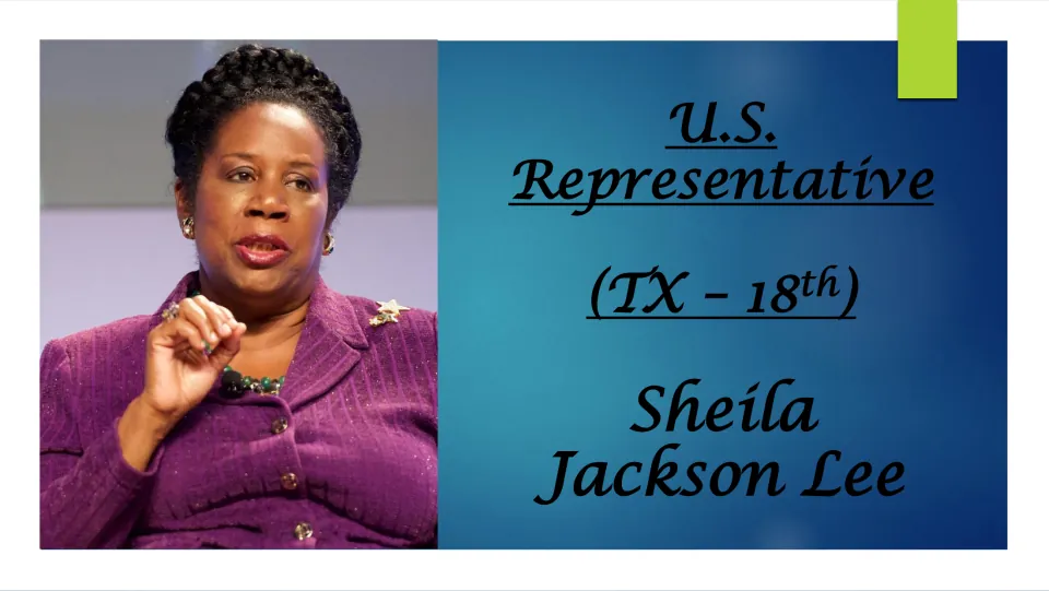 Biography presentation cover identifying Sheila Jackson Lee as U.S. Representative for Texas’s 18th district