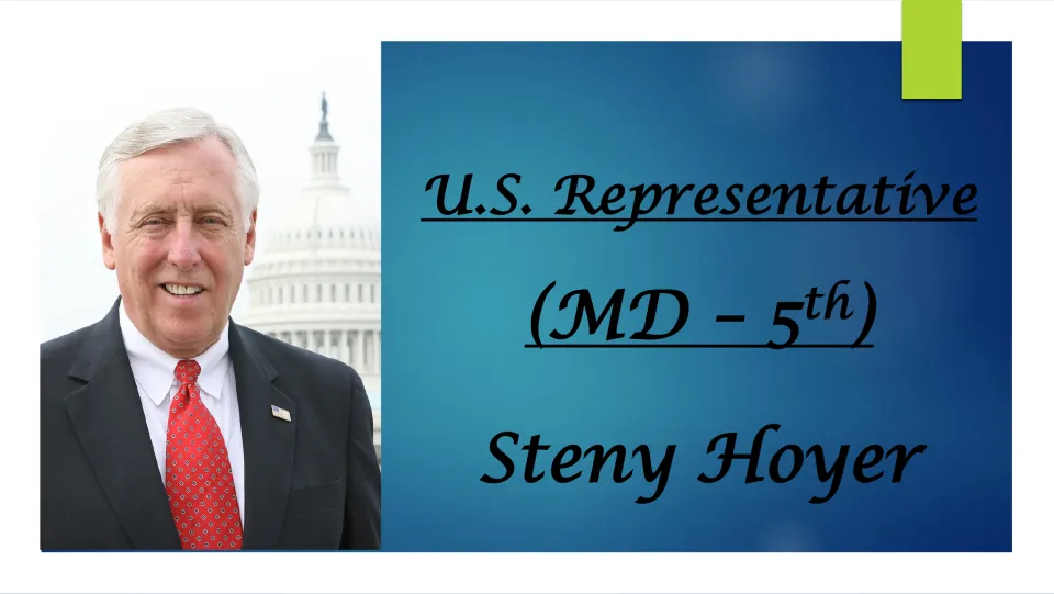 Biography presentation cover identifying Steny Hoyer as U.S. Representative for Maryland’s 5th district