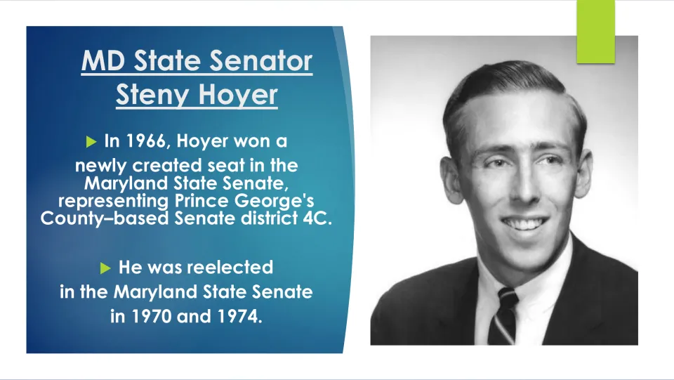 State Senate slide tracing Hoyer’s 1966 election in Maryland district 4C and reelections in 1970 and 1974
