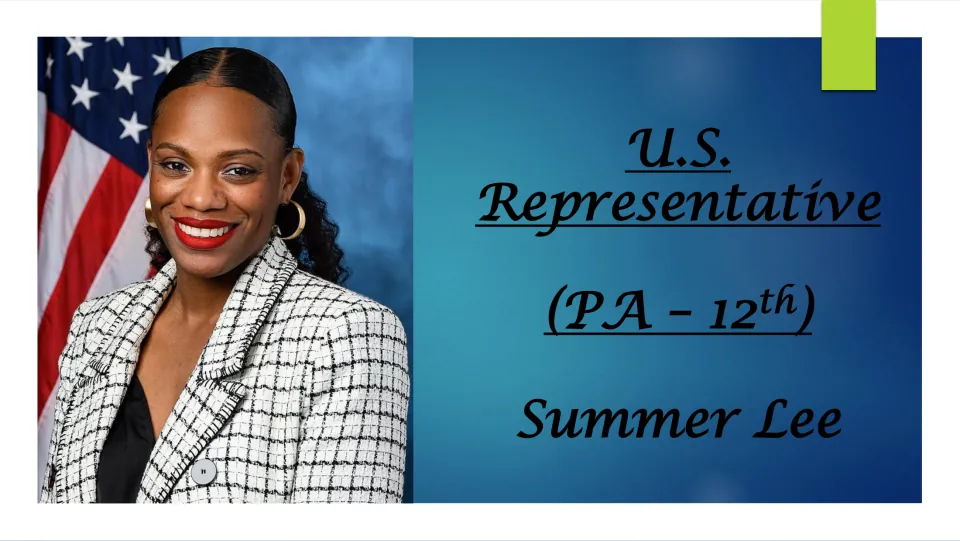 Biography presentation cover identifying Summer Lee as U.S. Representative for Pennsylvania’s 12th district