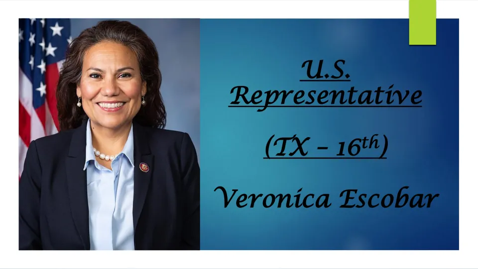 Biography presentation cover introducing U.S. Representative Veronica Escobar of Texas’s 16th district