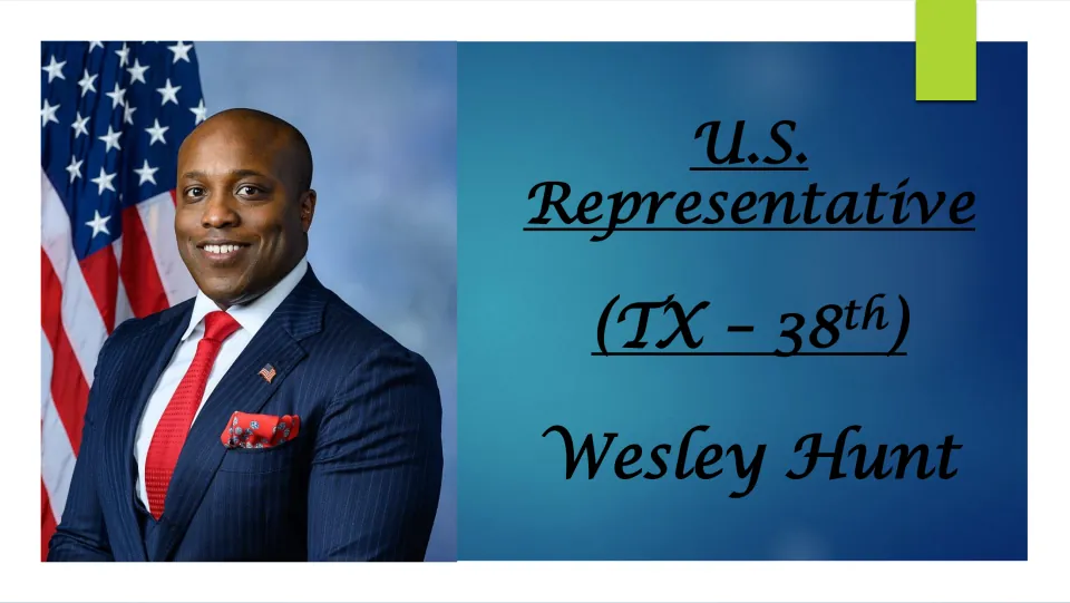 Biography presentation cover identifying Wesley Hunt as U.S. representative for Texas' 38th district