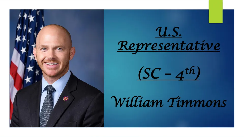 Biography cover introducing William Timmons as U.S. Representative for South Carolina's 4th district