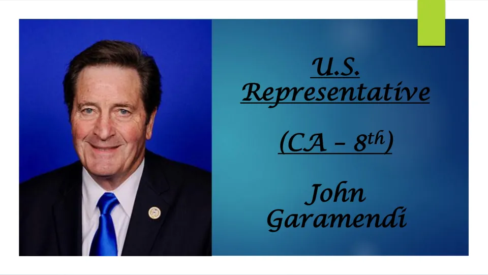 Biography presentation cover identifying John Garamendi as U.S. representative for California’s 8th district