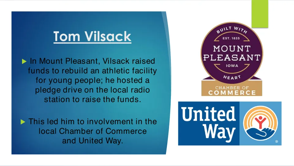 Civic work: Vilsack's radio pledge drive for a youth athletic facility led him to the Chamber of Commerce and United Way