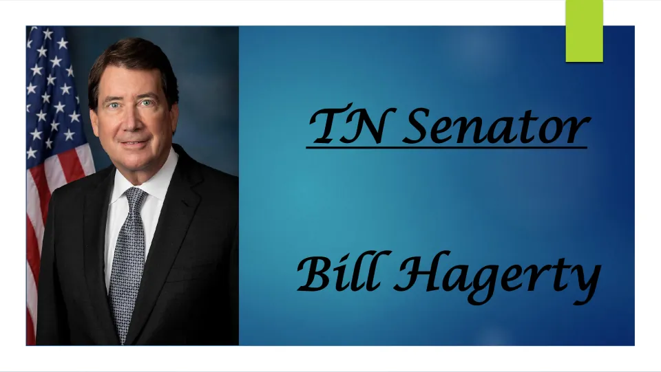 Biography presentation cover identifying Bill Hagerty as a Tennessee senator, with his official portrait