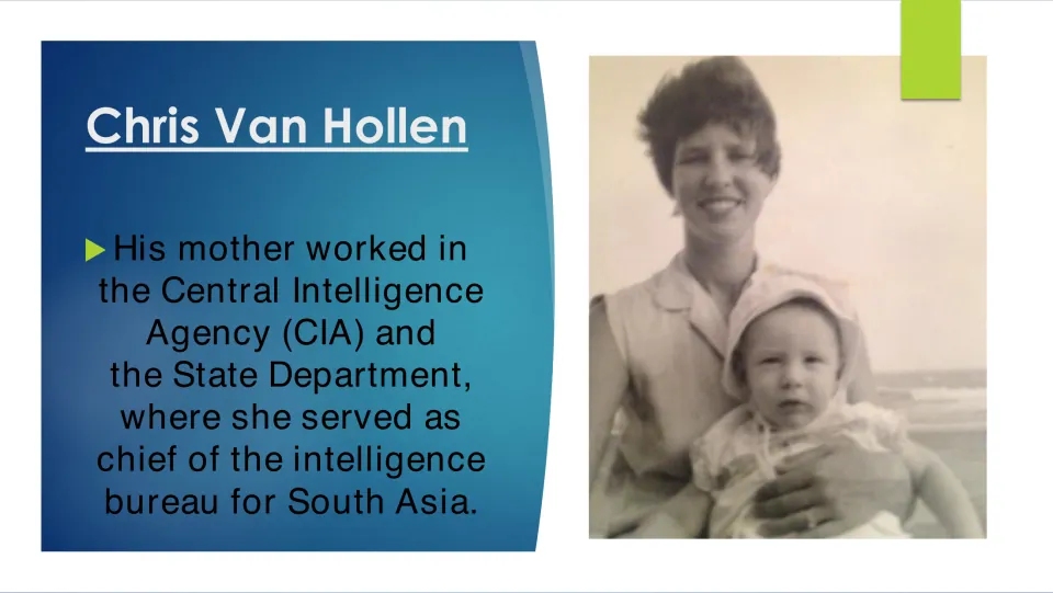Family biography slide describing his mother's CIA and State Department work in intelligence for South Asia
