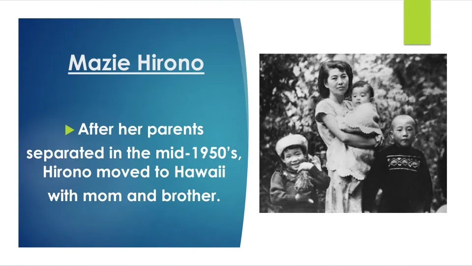 Move to Hawaii: after her parents separated in the mid-1950s, Hirono moved there with her mother and brother; family photo