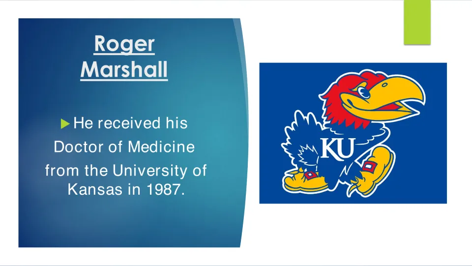 Medical education slide stating Marshall received his Doctor of Medicine from the University of Kansas in 1987