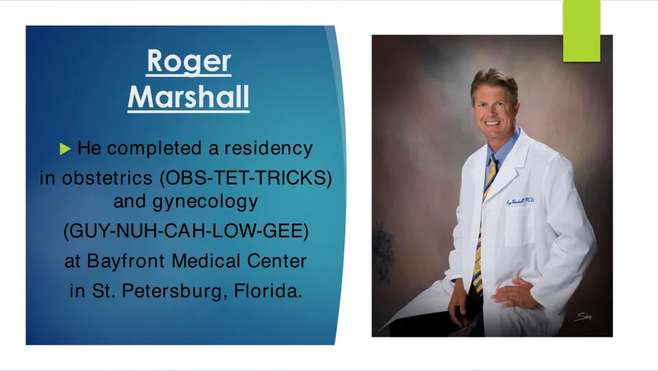 Medical training slide describing Marshall's obstetrics and gynecology residency at Bayfront Medical Center