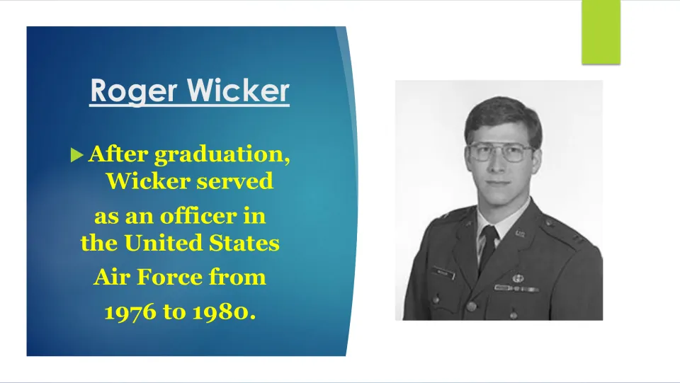 Military biography slide describing Wicker’s service as a United States Air Force officer from 1976 to 1980