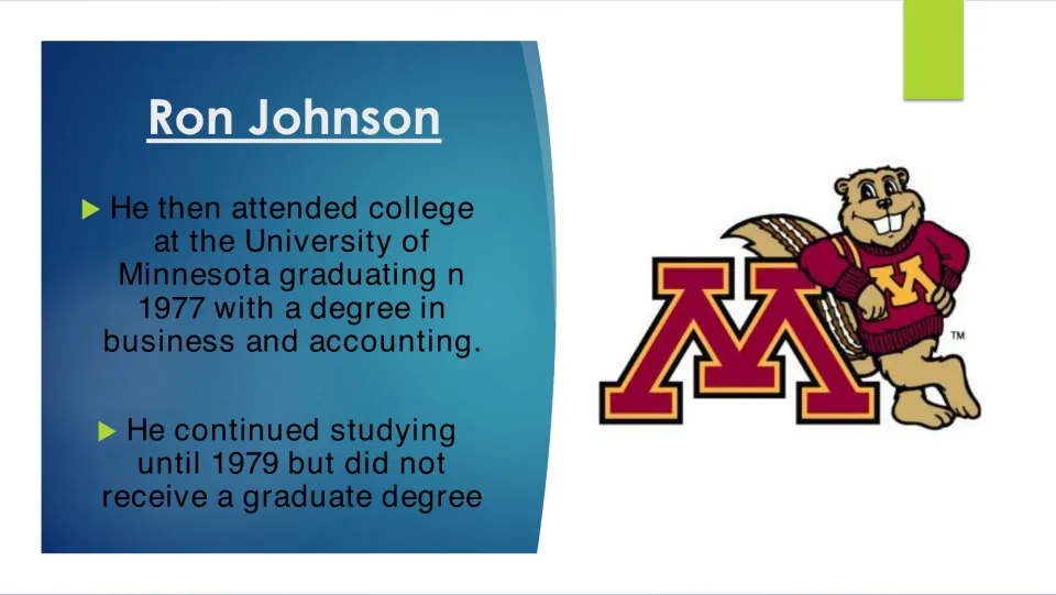 Biography slide covering Johnson's 1977 University of Minnesota degree and further study through 1979
