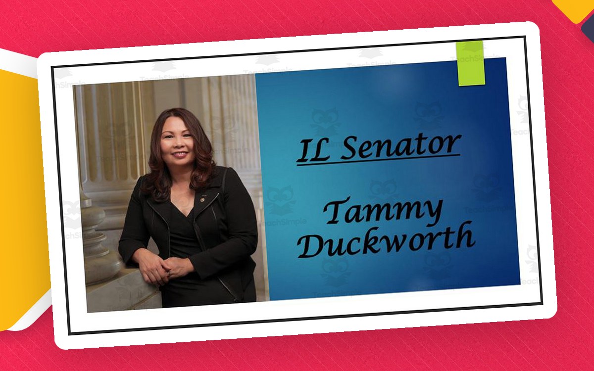 U.S. Senator Tammy Duckworth biography PowerPoint cover with her portrait and Illinois Senator title.