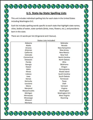 U.S. State Spelling Lists – 50 States + DC Bundle – cover