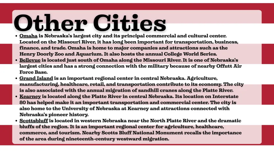 Other cities slide profiling Omaha, Bellevue, Grand Island, Kearney, and Scottsbluff and their regional roles