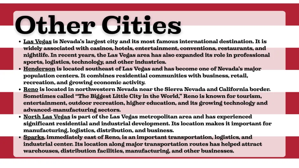 Other cities slide describing Las Vegas, Henderson, Reno, North Las Vegas, and Sparks and their economic roles