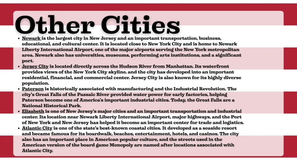 Other cities slide introducing Newark, Jersey City, Paterson, Elizabeth, and Atlantic City in New Jersey