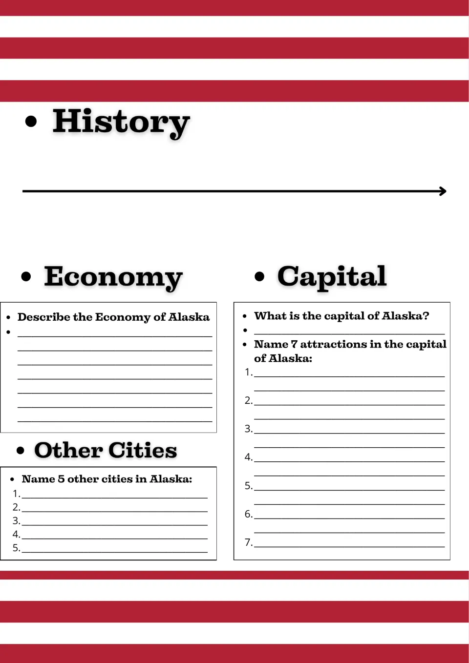 Alaska study guide page 2: history timeline, economy, five other cities, and seven attractions in the capital