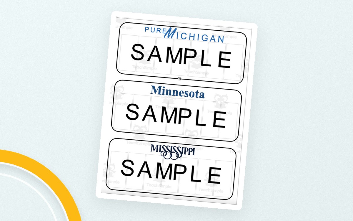 USA 50 States License Plates – Blank Templates preview: 50 states 50 plates practice pages