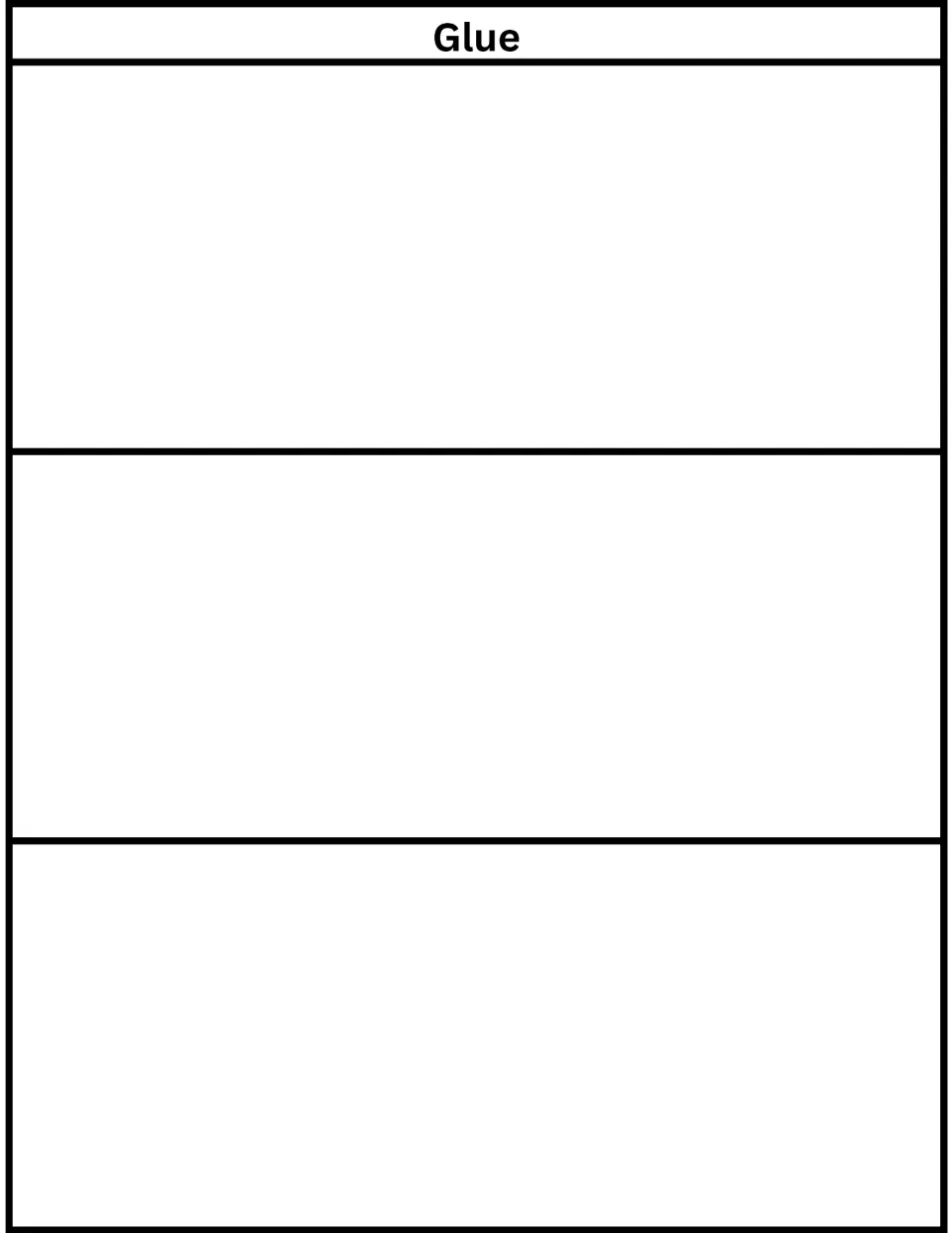 Glue backing sheet, blank below the Glue label, where students attach finished writing strips to assemble the craft