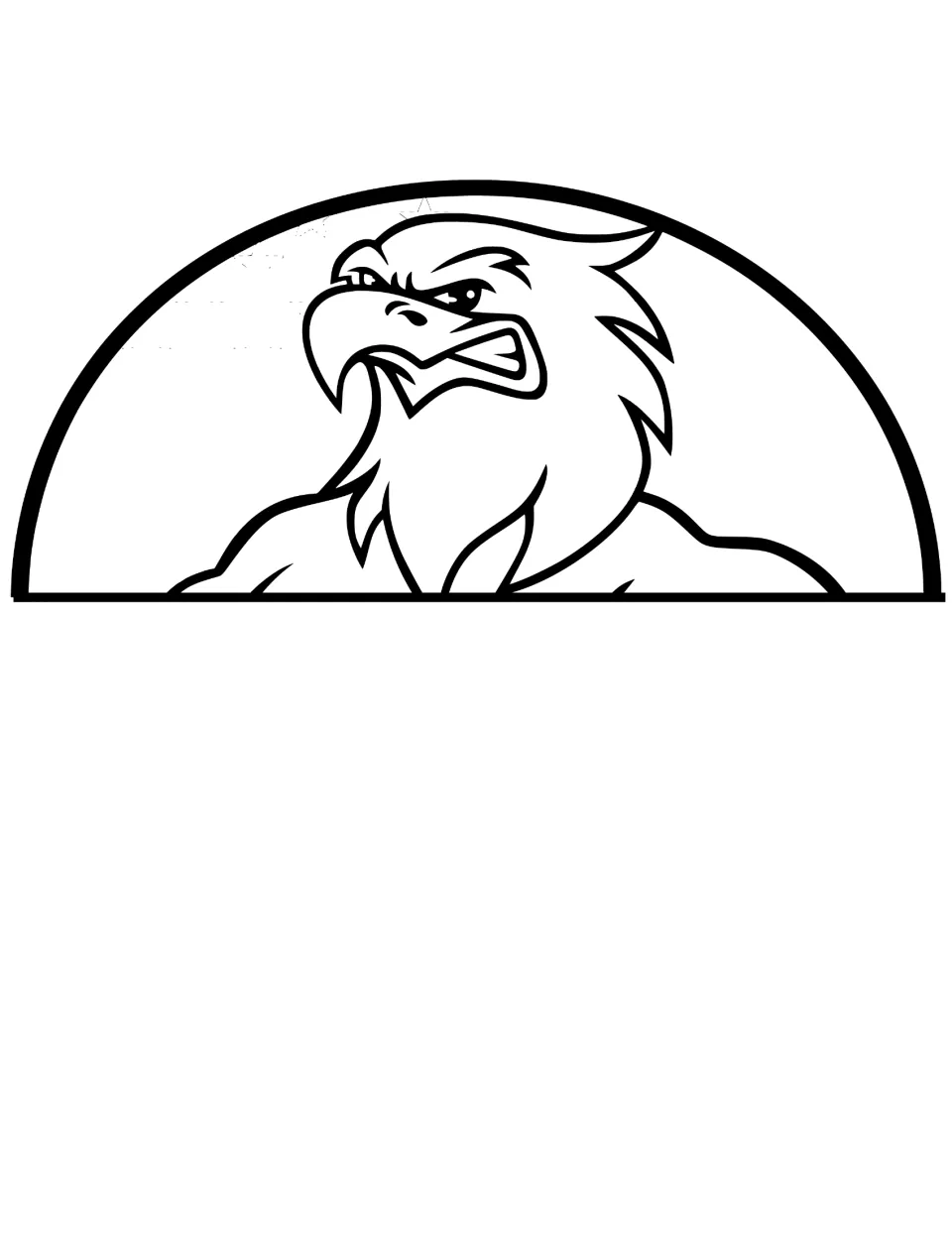 Bald eagle head cut-out piece in black and white: students color the eagle's head and the half-circle background behind it