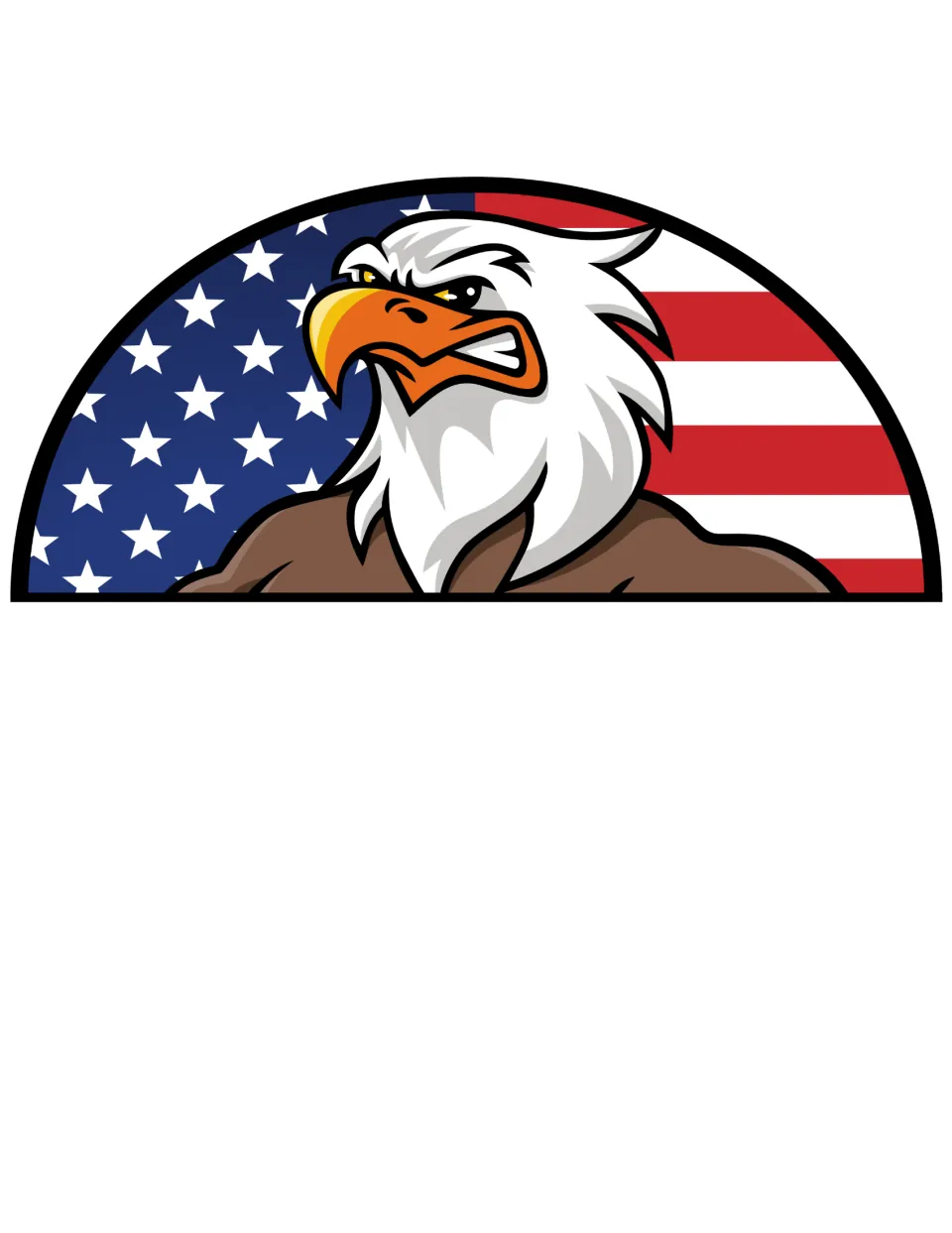 Bald eagle head cut-out piece in full color, set against a stars-and-stripes flag, ready for students to cut out