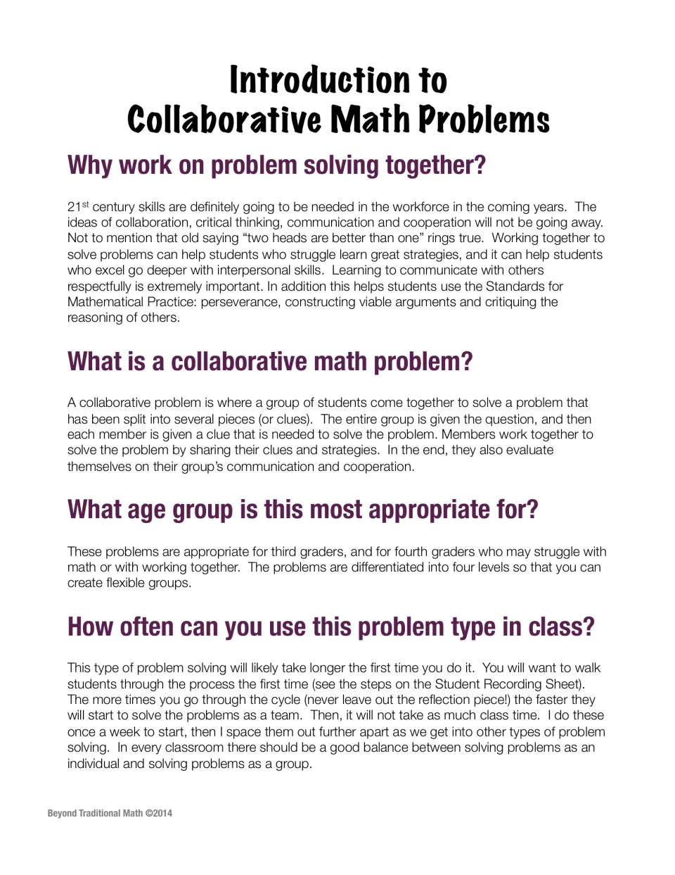 Introduction to collaborative math problems: why groups solve together, how clues are split, and how often to use them