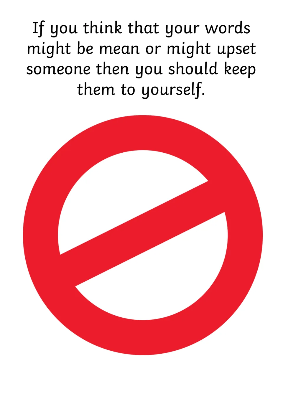 Social story page 7 says to keep words to yourself if you think they might be mean or upset someone