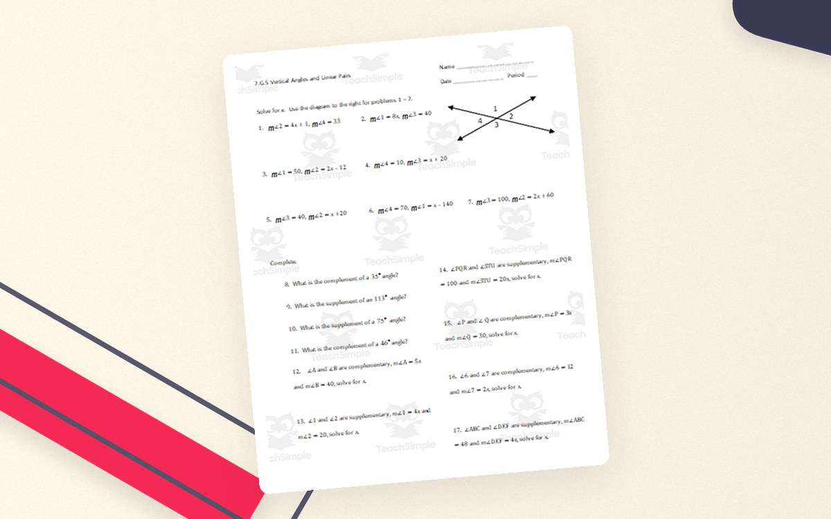 Using Angle Pairs in Statements and Diagrams- 3 practice sheets preview
