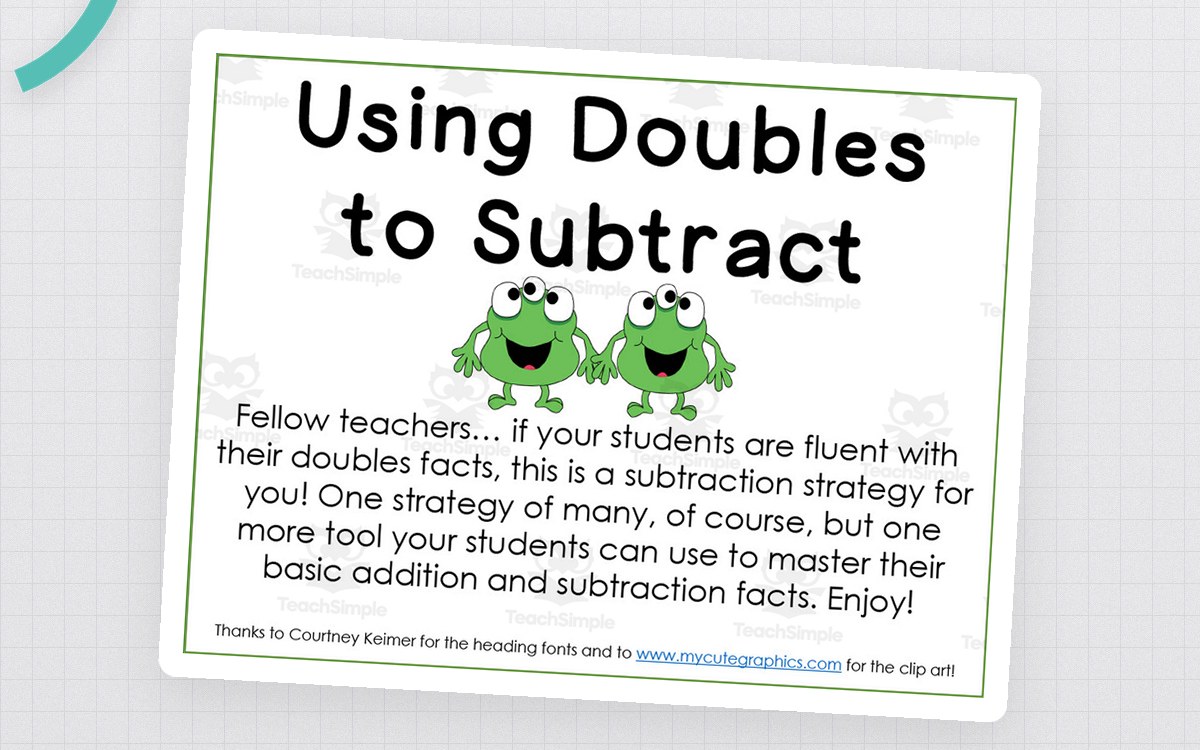 Using Doubles to Subtract cover explaining the strategy with two frog illustrations.