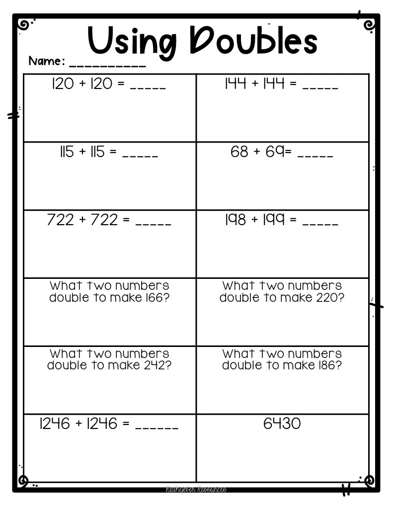 Using Doubles Worksheet – cover