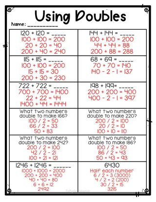 Using Doubles Worksheet – sample page 2