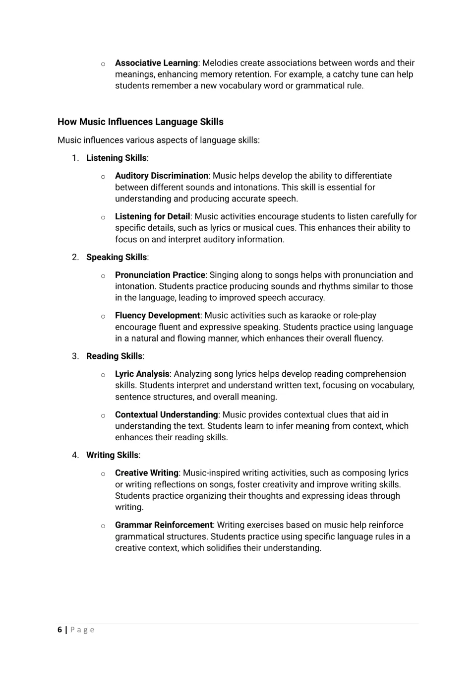 Chapter 1 continued: melodic associations and music's use in listening, speaking, reading, and writing