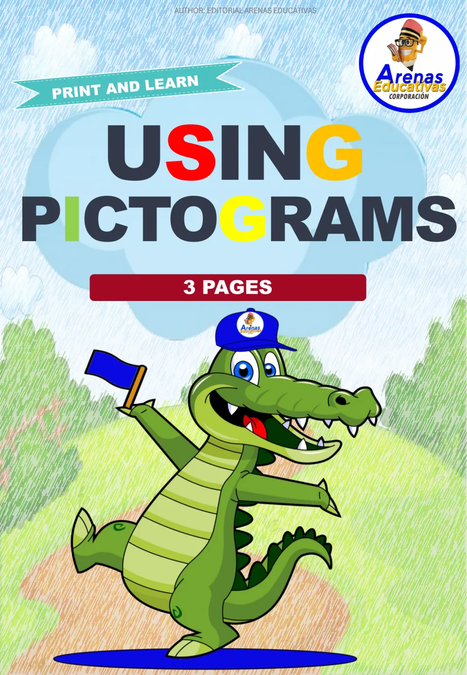 Cover of Using Pictograms, labeled 'Print and Learn' and '3 Pages,' introducing the picture-based exercises