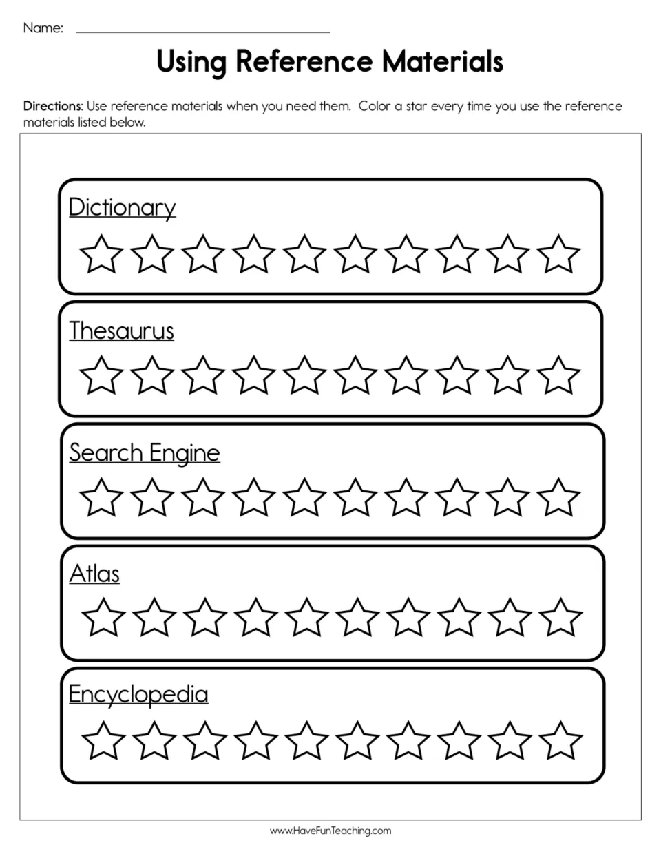 Reference use tracker for a dictionary, thesaurus, search engine, atlas, and encyclopedia, with stars to color
