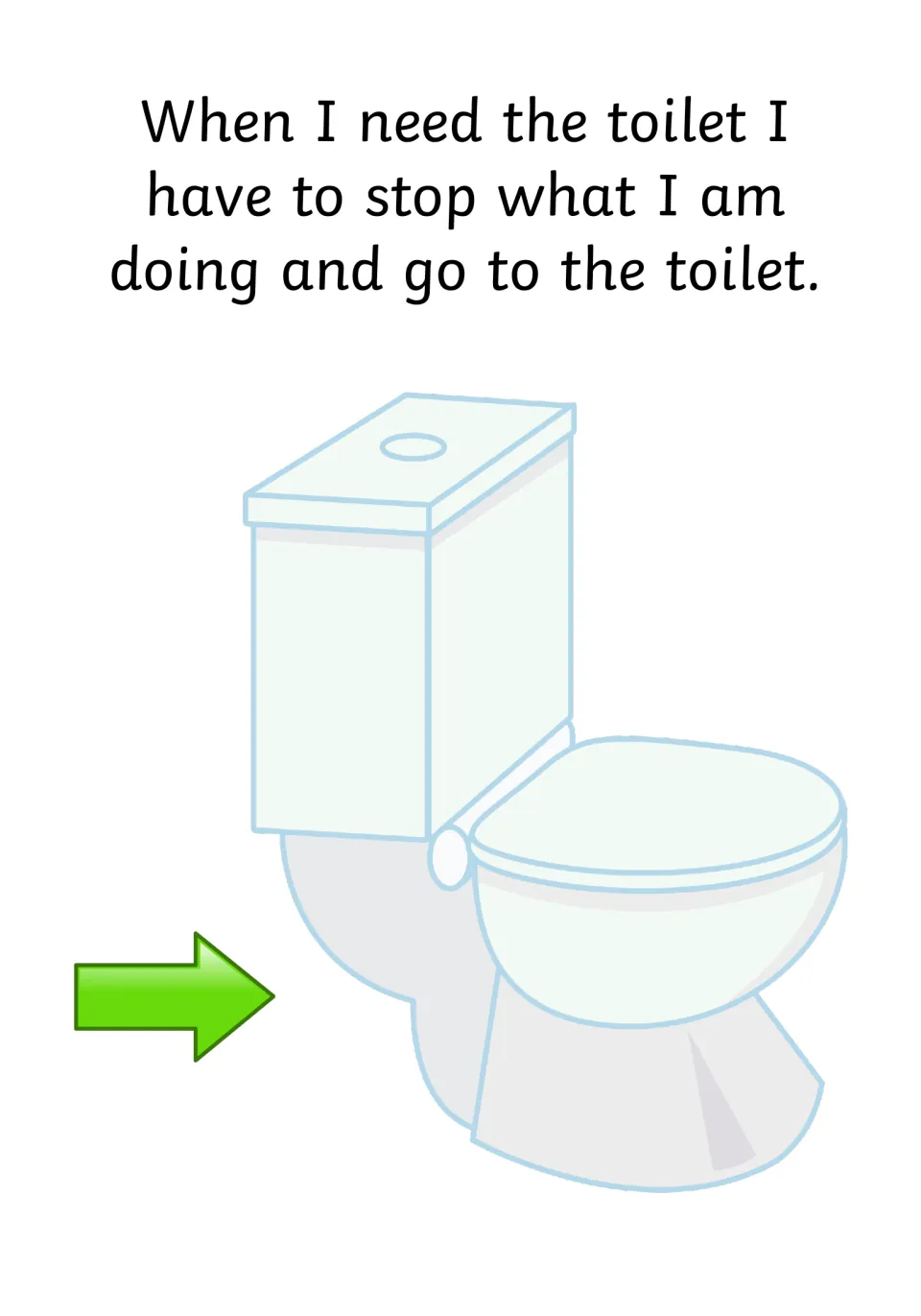 Responding to the urge: text says to stop what I am doing and go to the toilet, with a green arrow pointing to a toilet