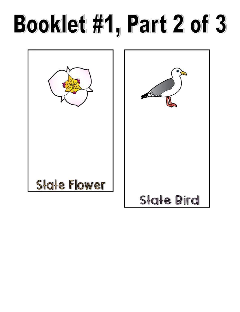 Color booklet, part 2 of 3: State Flower and State Bird pieces with flower and gull images to write about