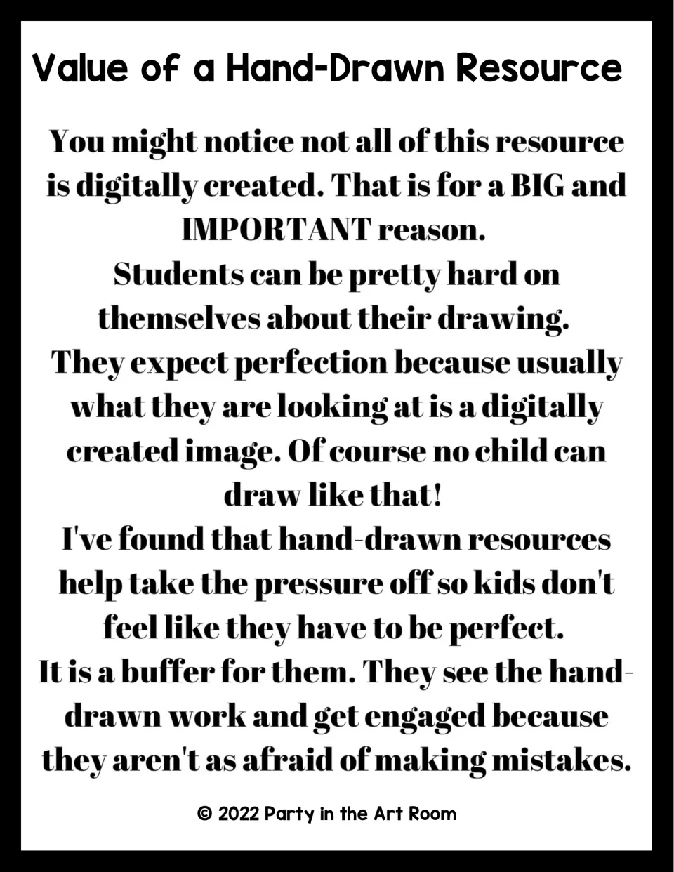 Art bundle introduction explaining how hand-drawn resources reduce pressure to draw perfectly