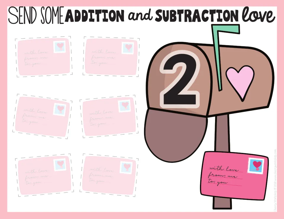 Number 2 mailbox mat with six letter spaces for sorting the addition and subtraction facts that equal 2