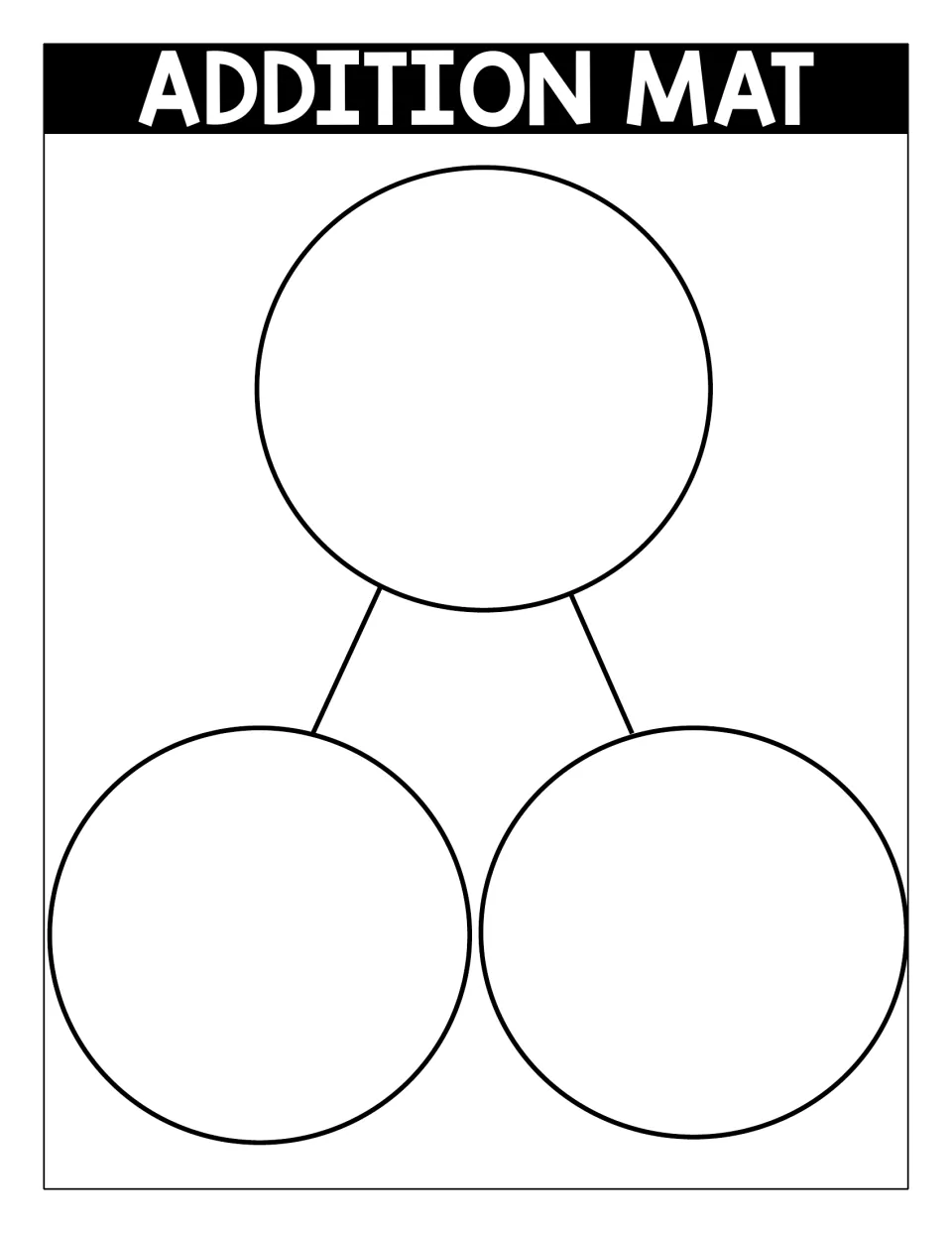 Addition mat with a blank number bond placing the whole above the two parts for modeling addition facts