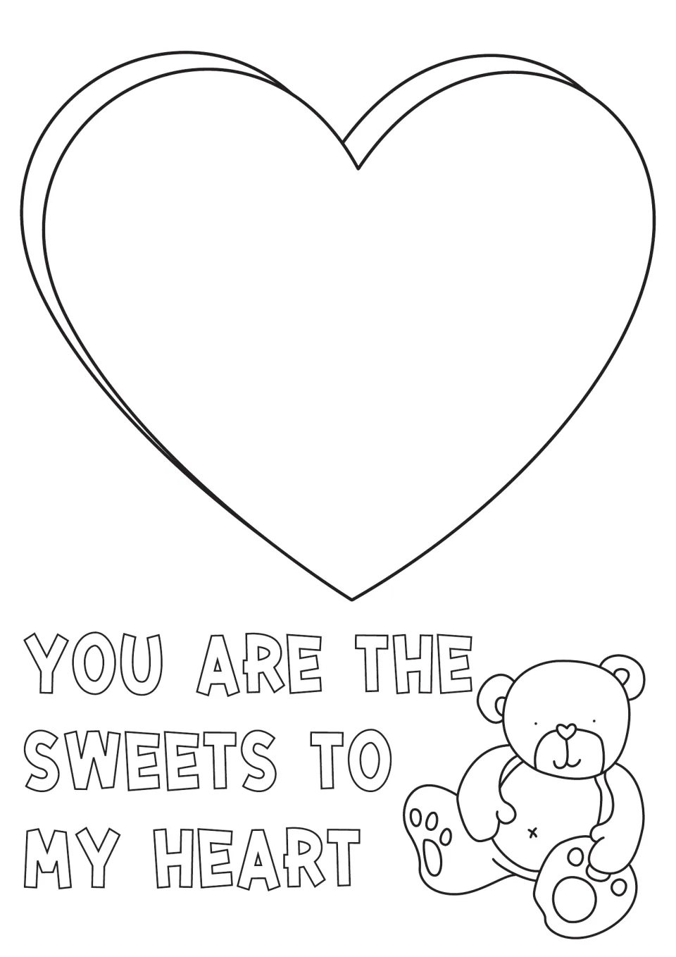 You Are the Sweets to My Heart: a large heart and teddy bear for students to color as the base of the spring pop-up card