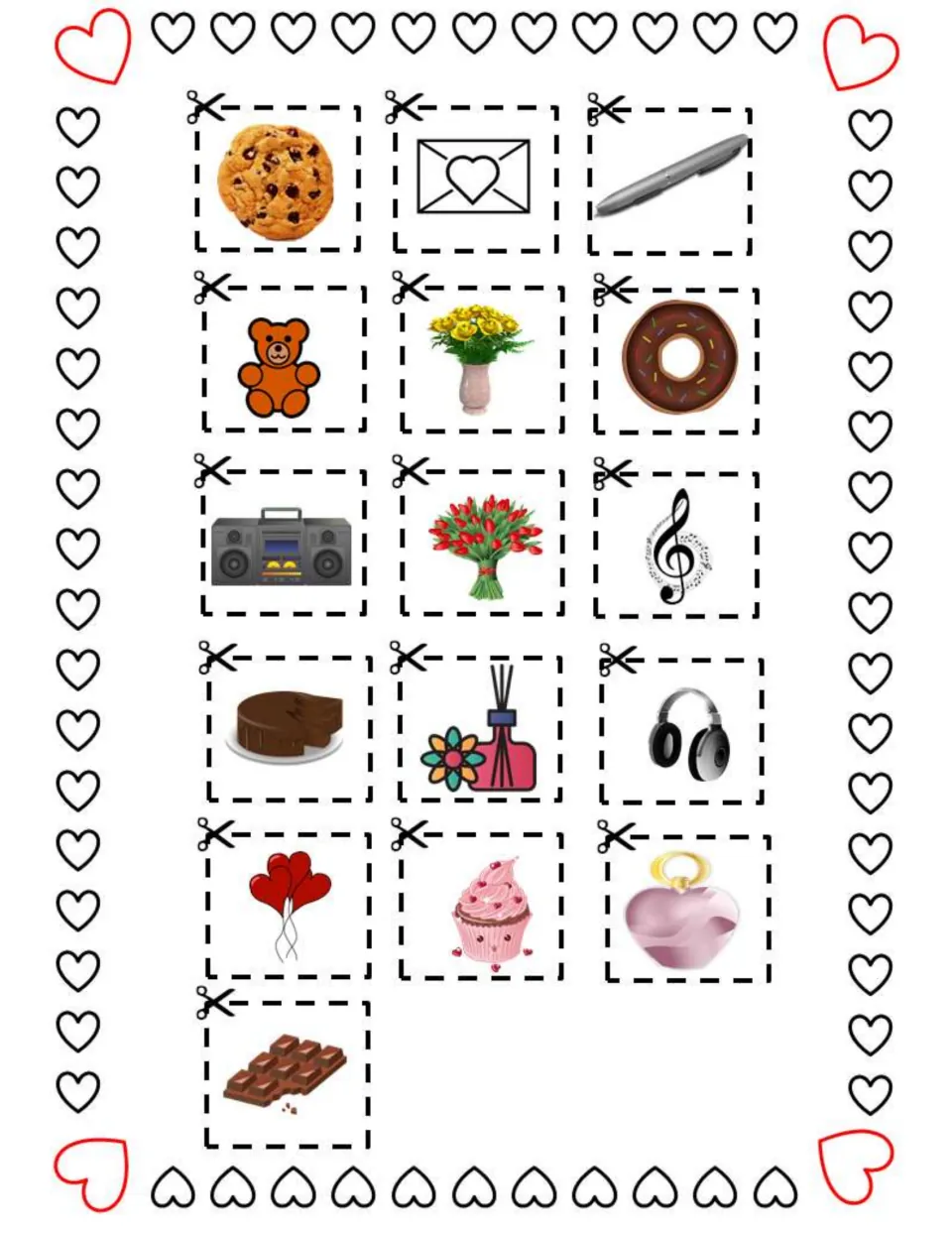 Activity 1 cutout sheet supplies 16 pictures to sort by sense, including a cookie, teddy bear, and headphones