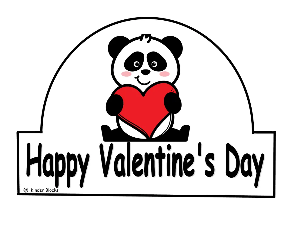 Color panda crown front featuring a panda holding a red heart above the greeting “Happy Valentine's Day”