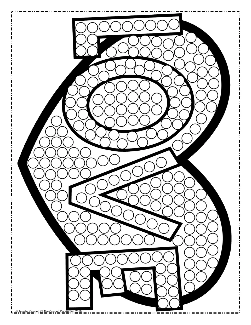 Valentine's Day dot painting sheet featuring the word 'LOVE' across a heart for cotton swab painting.