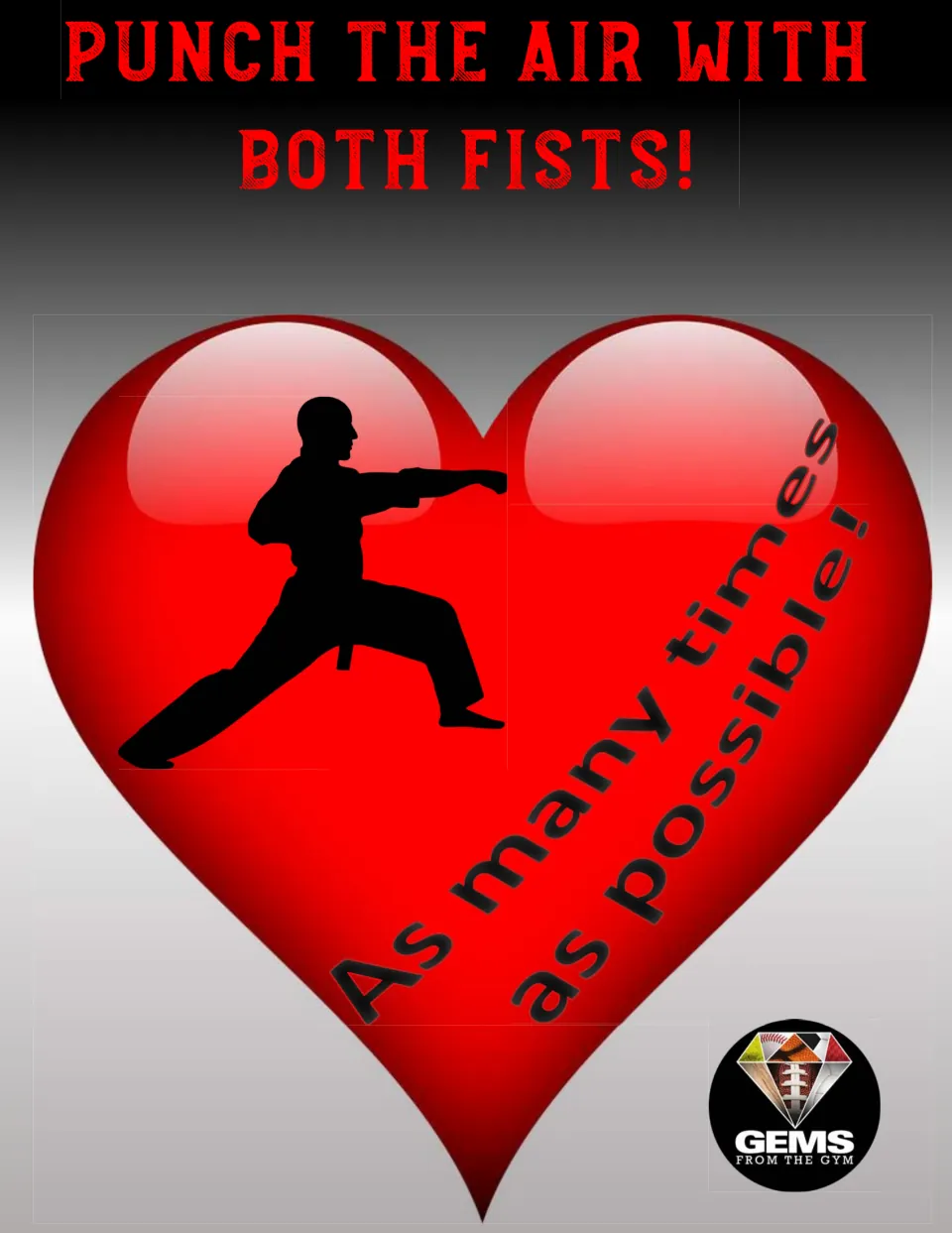 Valentine's Day exercise station poster directing students to punch the air with both fists as many times as possible